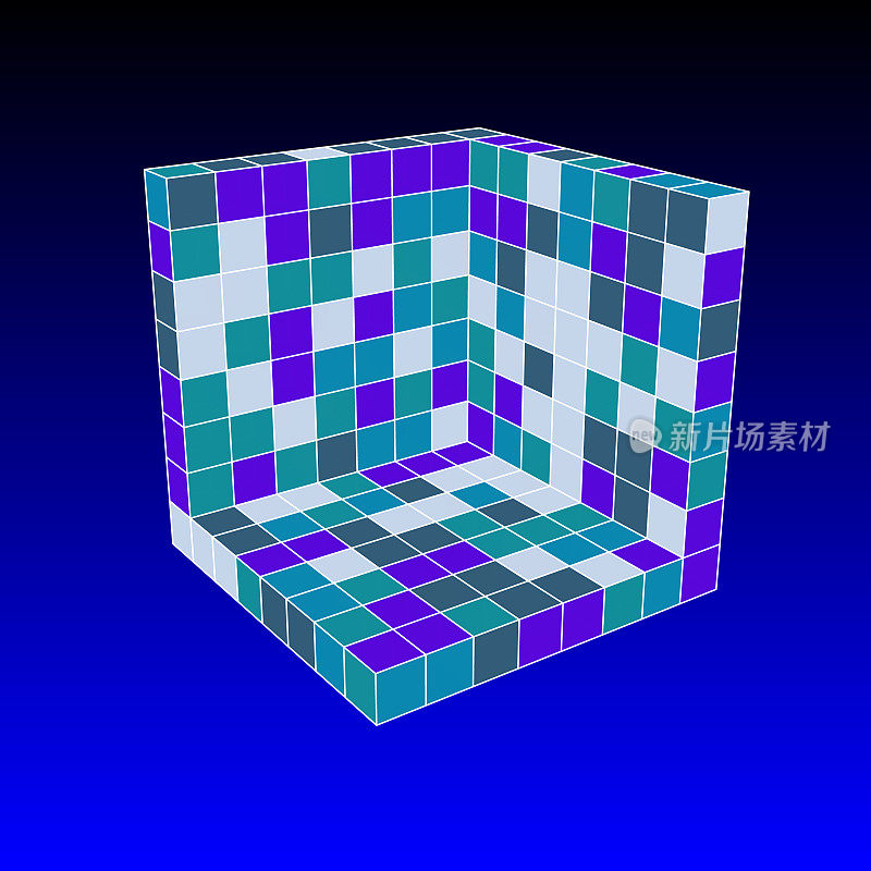 3D渲染8x8x8 = 169固体立方体形成墙体形状。与视角。